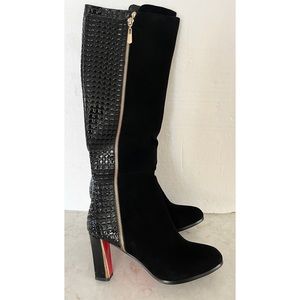 Passaggi Black Suede High Heel Boots 38 NWT